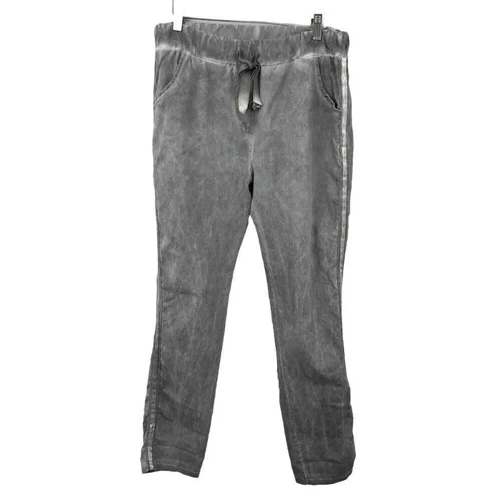 Made in Italy Gray Crinkle Pant Viscosa Blend with Stripe Side Size 2 - Picture 1 of 9